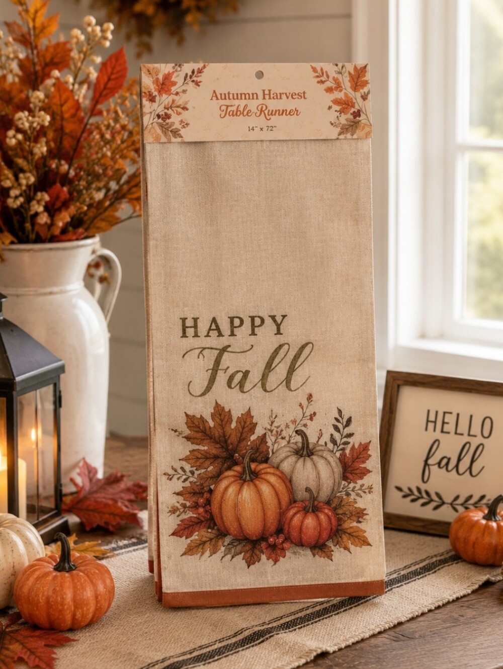 Autumn Harvest Table Runner with Pumpkins. NWT.